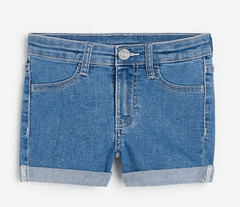 Short "H&M" - De jean clásico, elastizado, con sistema ajuste de cintura