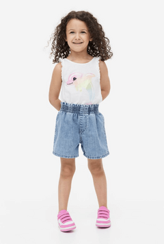 Short "H&M" - De jean blandito, celeste clarito, con cintura alta elastizada - comprar online
