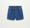 Short "H&M" - De jean blandito, azul oscuro, con cintura alta elastizada