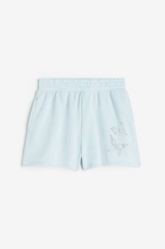 Short "H&M" - Celeste de algodón rústico, con mariposas brillitos