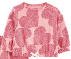 Conjunto "Carter´s" - 2 piezas buzo + pantalón de algodón rústico, rosa con corazones - comprar online