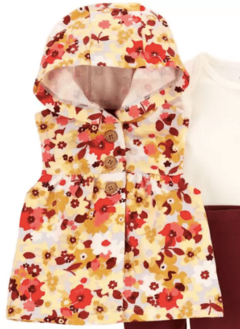 Conjunto "Carter´s" - 3 piezas chaleco floreado sin abrigo + body manga larga + calza lisa - comprar online