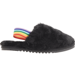 Pantuflas "LAMO" - De peluche negro con elástico multicolor - comprar online