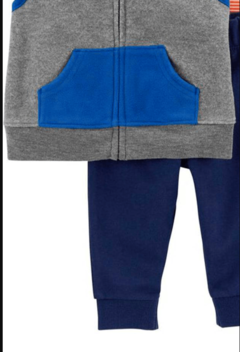 Conjunto "Carter´s" - 3 piezas chaleco micropolar + body manga larga rayado + pantalón azul en internet