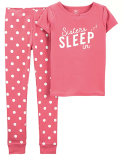 Pijama "Carter´s". 2 piezas rosa y blanco con lunares, remera manga corta