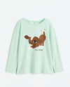 Remera H&M - Manga larga, verde agua con perrito