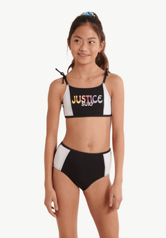 Malla "Justice" - Bikini negro y blanco, con bombacha tiro alto - comprar online