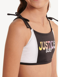 Malla "Justice" - Bikini negro y blanco, con bombacha tiro alto en internet