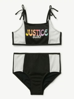 Malla "Justice" - Bikini negro y blanco, con bombacha tiro alto