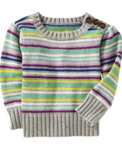 Sweater "Old Navy". Fondo gris, rayado de colores, con botones