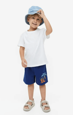 Short "H&M" - Big Boy - De algodón azul con palmera de colores - comprar online
