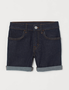 Short "H&M" - De jean, azul oscuro con pespuntos de color, elastizado