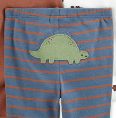 Conjunto "Carter´s" - 3 piezas pantalón gris, verde y marron con dinosaurios - Dos bodies manga corta - Lupeluz