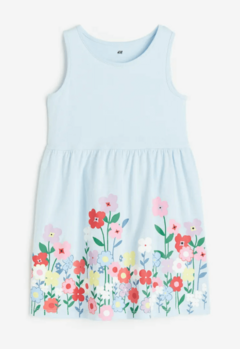 Vestido H&M - Little Girl - Celeste con flores abajo