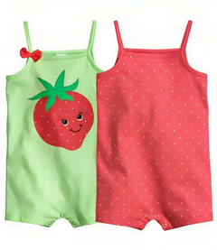 Enteritos "H&M" - Pack x 2 unid. Verde y rojo con frutillas - Talle 2 a 4 años