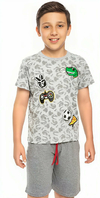 Pijama "Wolmel" - Remera gris + short gris con dinos