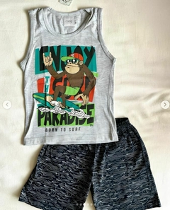 Pijama "Marey" - Musculosa gris con mono + short gris - comprar online