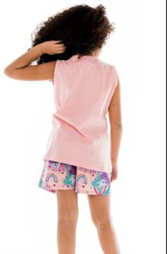Pijama "Marienitas" - Musculosa rosa + short multicolor arco iris - comprar online