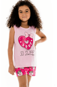 Pijama "Marienitas" - Musculosa rosa + short corazón donas "SO SWEET"