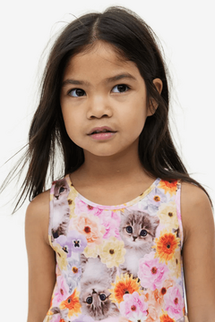 Vestido H&M - Rosa con gatos y flores de colores - comprar online