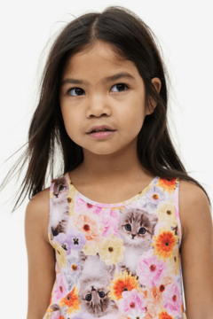 Vestido H&M - Little Girl - Rosa con gatos y flores de colores - comprar online