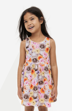 Vestido H&M - Little Girl - Rosa con gatos y flores de colores en internet