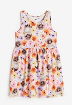 Vestido H&M - Little Girl - Rosa con gatos y flores de colores