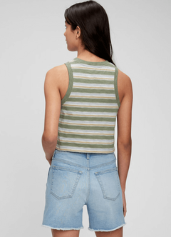 Musculosa "Gap" - Verde rayada, tipo sudadera, cortita en internet