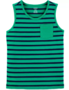 Musculosa "Carter´s" - Verde con rayas azules y bolsillo