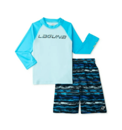 Malla UV "Laguna" - Remera UV manga larga celeste + malla con rayitas