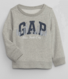 Buzo "Gap". Cuello redondo gris con logo estampado azul y New York