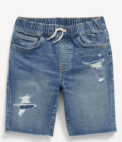 Short "Old Navy" - De jean azul celeste rotito, cintura elastizada, cordón ajustable