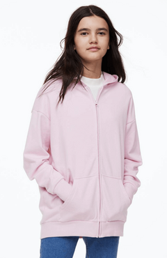 Campera "H&M" - Rosa, larga de algodón rústico, con estampa en la espalda en internet