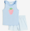 Conjunto 2 piezas "H&M" - Musculosa celeste frutilla + short rayado