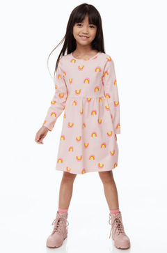 Vestido H&M - Little Girl - De algodón manga larga, rosa con arco iris en internet