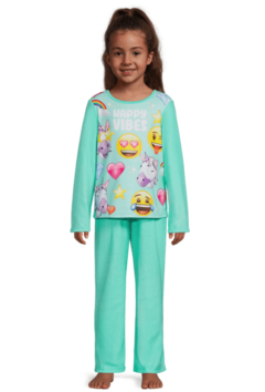 Pijama "Disney". 2 piezas de micropolar verde agua con "Emojis" en internet