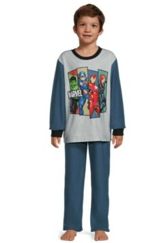 Pijama "Marvel". 2 piezas de micropolar gris y azul con "Avengers" en internet