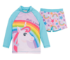 Malla UV "Boneco" - Little Girl - Remera UV + short - Celeste con unicornios y arco iris