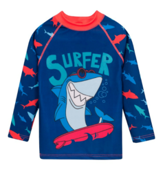 Malla UV "Boneco" - Big Boy - Remera UV + short - Azul y rojo con tiburón - comprar online