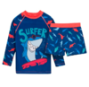 Malla UV "Boneco" - Little Boy - Remera UV + short - Azul y rojo con tiburón