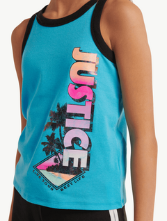 Musculosa "Justice" - Turquesa con logo de colores - Talle grande - comprar online
