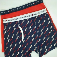 Boxer "Tommy Hilfiger" - Pack x 2 unidades - Rojo liso + azul marino con logos - comprar online