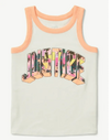 Musculosa "Justice" - Blanca con logo brillitos y vivos en coral