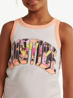 Musculosa "Justice" - Blanca con logo brillitos y vivos en coral - comprar online