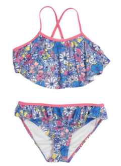 Malla "Kensie Girl" - Bikini fucsia y azul con flores y volado