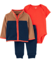 Conjunto "Carter´s" - 3 piezas campera y pantalón en microplar azul y marron + body manga corta rojo