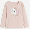 Remera H&M - Big girl - Rosa, manga larga, con uniconio pelo brillitos