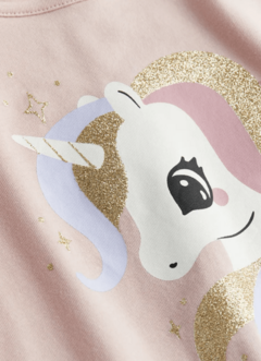 Remera H&M - Little girl - Rosa, manga larga, con unicornio pelo brillitos - comprar online
