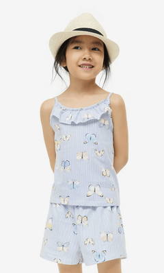 Short "H&M" - Rayado celeste y blanco con mariposas en internet