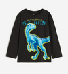 Remera H&M - Little Boy - Negra, manga larga con Velociraptor